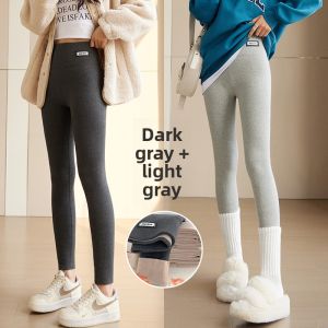 Miiow | Gray Fleece Lined Thick Womens Leggings Cat Person Autumn Winter Outerwear Cold Resistant Lamb Velvet Warm Trousers