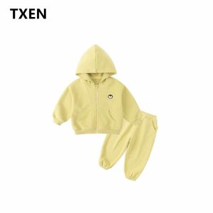 TXEN Cartoon Kids Outfit Autumn Collection Active Sports Two-Piece Set for Boys And Girls Cotton Blend Fabric Travel Ready