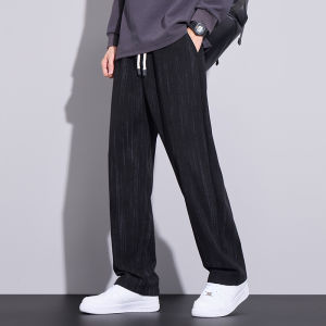 Fashionable Striped Fabric Straight Leg Casual Pants Elastic Waist Versatile Korean Style Mens Pants Autumn New Arrival