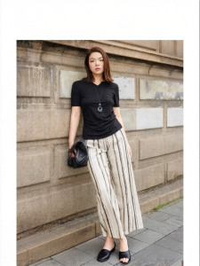 Ink Stripe Print Wide Leg Trousers