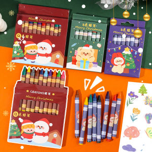 ชุดดินสอสีคริสต์มาสสำหรับเด็กรูปภาพวาดปากกาวาดลายเส้น8/12สีอุปกรณ์การวาดภาพสีของขวัญสำหรับคริสมาสต์ปีใหม่อนุบาล