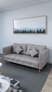 Sofa 3 Seater (With Installation) Fabric Sofa Set / Sofa Set / Velvet Fabric | Grey Fabric Sofa Free Two Small Pillows / Ready Stock