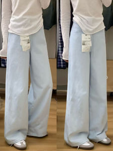 Quần Ống Rộng Bằng Vải Lanh Cotton Màu Trắng Cạp Cao Cho Nữ Mùa Hè Phong Cách Mới Quần Ống Đứng Rộng Rãi Thoải Mái