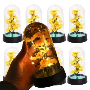 Artificial Sunflower Night Light Battery Included Plastic Set Valentines Day Mothers Day Eternal Flower Nightlight Gift Birthday Light Up Gift