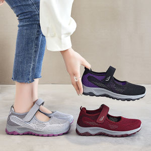 Korean Style Walking Rubber Velcro Shoes For Women On Sale Slip On Comfortable Mesh Soft Shoes Low Cut Casual Shoes