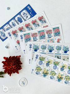 Chinese Blue And White Porcelain Element Stamp Shape Sticker Album Seal Paper Crafts Wet Paint Style Customized Gift Box
