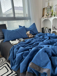 Ultra Soft Klein Blue Washed Cotton Summer Quilt Set Blogger Style Four Piece Lightweight Air Conditioner Quilt Durable Stitching