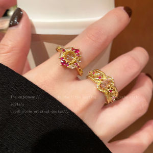 Elegant Vintage Heavy-Look Zircon Ring for Women Open-Top Fashionable Index Finger Ring Small-Batch Design Stackable Band
