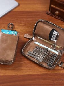 Leather Key Pouch for Men And Women Large Capacity Genuine Leather Feel Car Key Storage Pouch Business Style Vertical Design