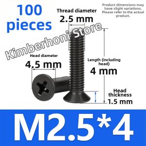 Black 304 Stainless Steel Cross Recessed Countersunk Screws