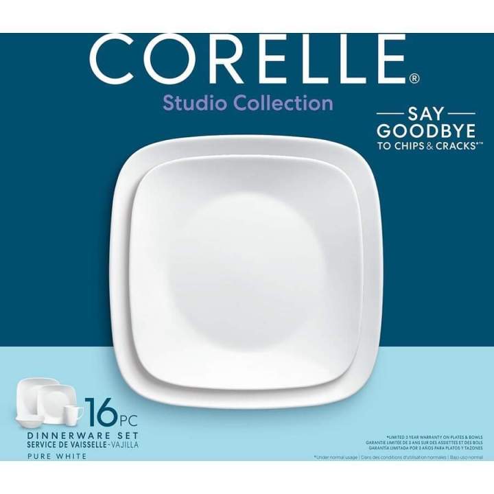 Original Corelle Pure White Square 16-Piece Dinner Set | Lazada PH
