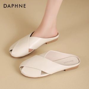 Daphne Fashion Office Ladies Soft Bottom Sandals Half Slippers Summer Outdoor Wear Pregnant Women Shoes Flat Heel PU Material
