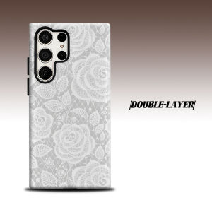 BILIBILI | White Lace Rose For Samsung Galaxy S26 S25 S24 A56 A36 Dual Layer Luxury Fashion Full Lens Protective Case