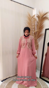 Dress wanita Dewasa Baju gamis set Outer Brukat kekinian Model terbau 2025 Kinan Dress bahan CRINKLE