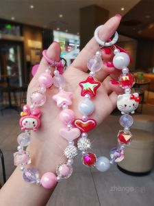 สายรัดข้อมือโทรศัพท์แบบสั้น สร้อยข้อมือดีไซน์การ์ตูน ลูกปัดเรซิน ลูกปัดคริสตัล หัวเข็มขัด กระเป๋าใส่โทรศัพท์แบบป้องกันการตกหล่น