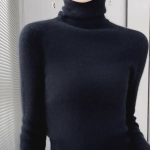 Winter New Ladies Slim Fit Knitted Wool Sweater Half High Collar Base Shirt Inner Wear Cashmere Top Warm Thermal Commute Style
