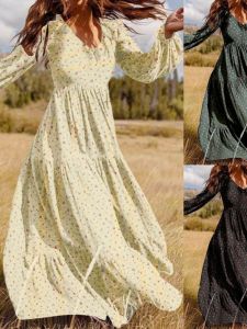 Chiffon V-neck Swing Dress Large Swaying Skirt Style Womens Summer Dress Street Style Polyester Fabric Short Sleeve