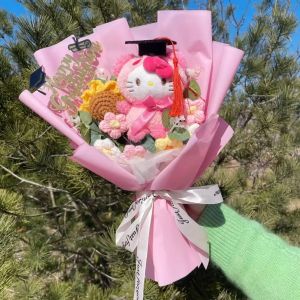 Sanrio | Artificial Crochet Sunflowers Creative Sanrio Hellokitty Kuromi Meloday Cinnamoroll Handmade Bouquets Graduation Gifts