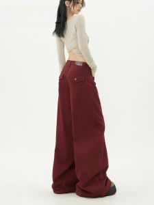 Ankela High Waist Wide Leg Denim Jeans Womens Autumn Winter New Style American Retro Loose Drapey Straight Floor-Length Pants