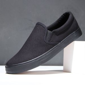 Extra Large Size Slip-On Old Beijing Canvas Shoes Pure Black Anti-Odor Work Shoes Breathable Low Cut Flat Heel Rubber Soled