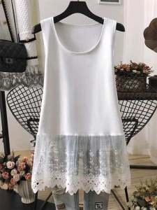 Plus Size 150.00kg Fat Sister Lace Patchwork Vest Womens Spring Mid-Length Autumn and Winter Bandage Dress Inner Wear Base Suspender Dress