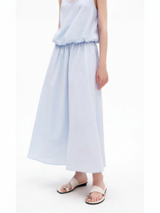 Elastic Waist Cotton Blend Loose Pleated A-Line Skirt