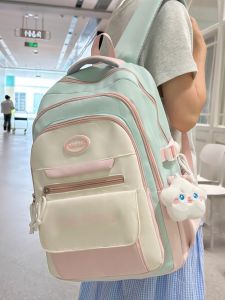 OUDENGPAI | High Capacity Waterproof Backpack For Girls Junior And High School Students Dirt Resistant Simple Black Stylish College Style