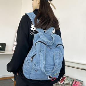 Denim Ins Style Womens Backpack Japan and South Korea Inspired Shoulder Bag for High School and University Waterproof