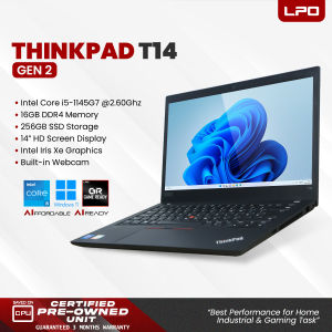 LPO Laptop Lenovo ThinkPad T14 Gen 2 Intel Core i5-1145G7 2.60Ghz 16GB DDR4 256GB SSD Intel Iris Xe 14.0" HD