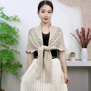 [Spring/Summer New Arrival Shawl] Womens Upgraded Triangle Beaded Mermaid Knitting Neck Shawl Air-Conditioned Room Fashion