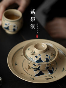 Hand-Painted Panda Cover Bowl Tea Cup High-End Cute Tea Brewing Bowl Breakage Ceramic Tea Set from Purple Spring Gap