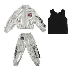 Childrens Hiphop Suit Boys Silver Cool Jazz Dance Costume Girl Trendy Dance Clothes