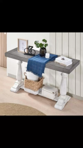 Farmhouse Sofa Table Vintage Console Table with Pedestal Base