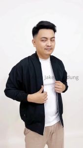 Jaket Bomber Polos Pria Bahan Canvas Premium