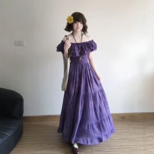 CHANGTONG | Flattering Off-Shoulder Elegant Purple Dress