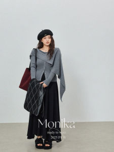 MONIKADM | Quần Áo Knitwear Dáng Không Đều Elegance Pháp Plus Size Giảm Cân
