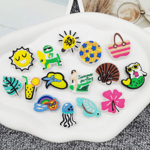 15PCS Colorful Beach Holiday Theme PVC Shoe Charms Accessories Funny Shoes Buckles DIY Decorations Removable Clogs Shoe Clips
