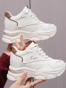 Womens Casual Sport Shoes Breathable Leather High Top Thick Bottom Leisure Sports Shoes Korean Style Cross Buckle round Toe