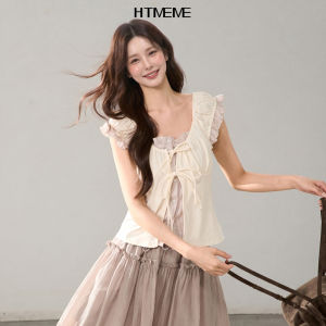 HTMEME | Áo Nữ Mùa Hè Có Cổ Dây Ruy Băng Đính Ren