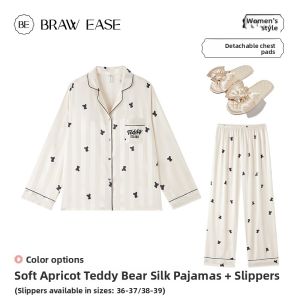 BE | Long Sleeve Multiseason Chest Pad Silk Sleepwear Set
