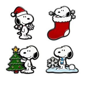 Takara Tomy | Bộ 4 Ghim Cài Men Hình Chó Con Hoạt Hình Giáng Sinh Kèm Mũ Ông Già Noel Trang Trí Balo Quà Tặng Sưu Tầm Cho Mọi Lứa Tuổi