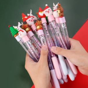 Christmas Small Gift Cartoon Christmas Quicksand Pen Santa Claus Liquid Quicksand Pen Super Cute Little Fairy Signature Pen