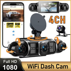 4-Channel Dashcam WiFi Connectivity Quad-Screen Display Dashcam Black Box Driving DVR Full HD 1080P Night Vision Loop Recording