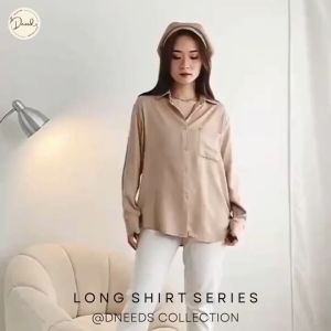 Dneeds - Jae Longshirt Kemeja Oversize Wanita with Pocket Rayon Twill Murah Berkualitas - Kemeja Basic With Pocket - Baju Kemeja Kantor -