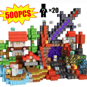 Mine World Magnetic Building Blocks 10-500Pcs Construction Games For Children Montessori STEM Toys Boys and Girls Birthday Gifts