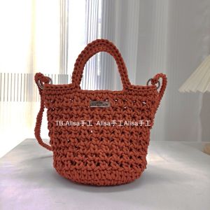 Hook Knitted Hollow Bucket Bag DIY round Yarn Materials Single Shoulder Handbag for Girlfriend Nylon Single Shoulder Crossbody Bag