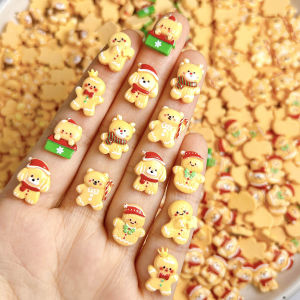 20PCS Kawaii Christmas Gingerbread Man Elk Resin Nail Charms Cartoon Creative Yellow Bear Snowman Nail Art Decorations DIY Nails