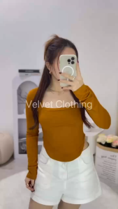 Atasan Square Neck Long Sleeve Wanita / Crop Top Lengan Panjang Polos Wanita / Crop Top Oval Lengan Panjang 6045