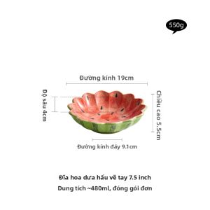 YOGEHOME | Đĩa Trái Cây Hoa Dưa Hấu Sứ Hand-Painted