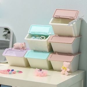 Homenhome Stackable toy jewelry storage box with lid plastic container front opening clothing storage storage box